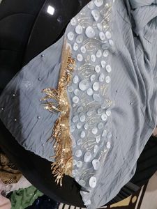 Embellished Grey Dupatta with Sequins &amp; Tassels