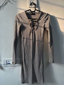 Striped Lace-Up Mini Dress