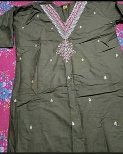 Embroidered Kurtas - Pink &amp; Olive Green