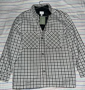 H&M Gray/white checked padded overshirt ( new )