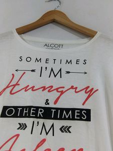White Printed Round Neck T-Shirt (Women)