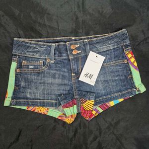 low waist Unique Patchwork Denim Shorts y2k
