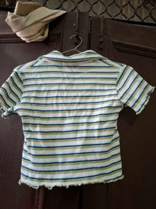 Striped Polo Neck Cropped Top