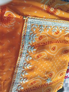 Yellow Saree Gota Patti Border Blouse Size 44 Inch