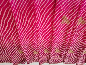Vibrant Pink Leheriya Saree with Golden Buti