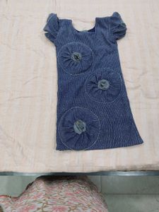 Denim Dress with Flower Embellishments
