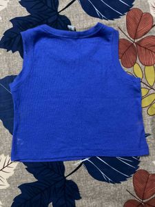 Blue Graphic Crop Tank Top