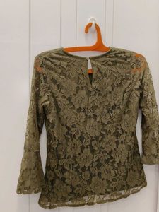 Olive Lace Bell Sleeve Top