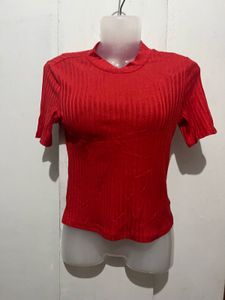 Ribbed Red Mock Neck Top