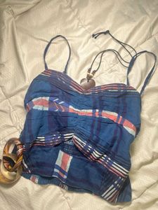 Blue Plaid Crop Top