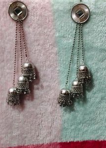 Silver Jhumka Earrings with Mirror