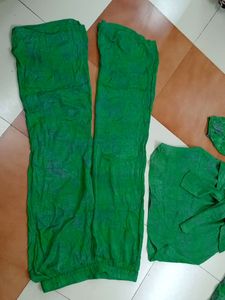 Green Co Ord Set V Neck Top And Bottom