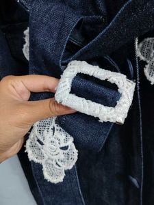 Unique Denim Duster with Crochet Details blazer