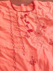 Peach Embroidered Kurta sets