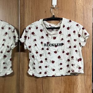 Reckless Floral Print Cropped Tee
