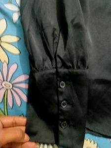 Classic Black Satin Button-Down Shirt