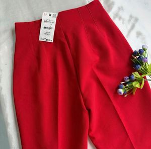 Zara Red High-Waisted Trousers XS