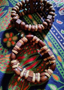 Set of 2 Unique Wooden Beaded Bracelets