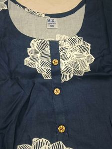 Stylish Navy Blue Floral Print Kurta