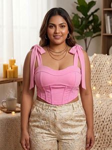 Chic Pink Bow Tie Strap Corset Top