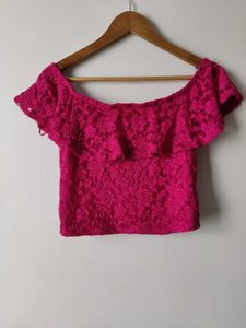Hot Pink Lace Off-Shoulder Crop Top