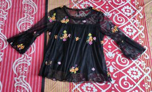 Sheer Black Embroidered Bell Sleeve Top