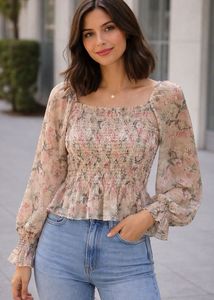 Floral Smocked Square Neck Top