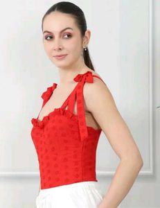 Shein Chic Red Eyelet Tie-Strap Crop Top