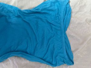 Chic Blue Strapless Ruched Top