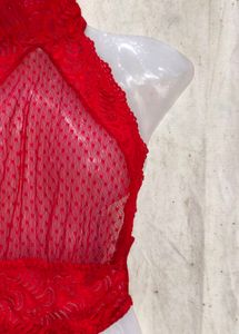 Red Lace Halter Neck Crop Top