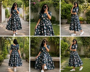 Beautiful Floral Print Midi Dress_All size availab