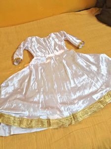 Elegant White Anarkali Dress with Gold Trim