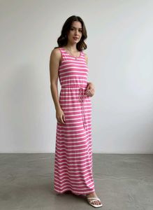 Harpa Pink & White Striped Maxi Dress