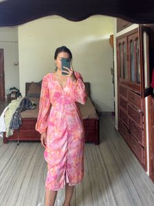 Pink Floral Print Midi Dress NEW