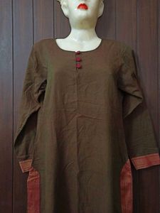 Dual Shade Handloom Cotton Kurta With Zari Border