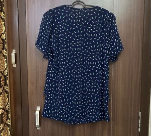 KOREAN Chic Navy Blue Printed Top