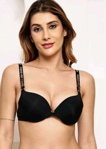 Black Padded Push-Up Bra with "FOREVER YOURS" Stra