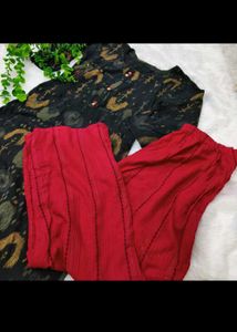 Black Printed Kurta with Red Palazzo