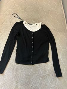 Black Ribbed Cold Shoulder Layered Top for Women