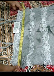 Ruffled Lace Trim Grey Top