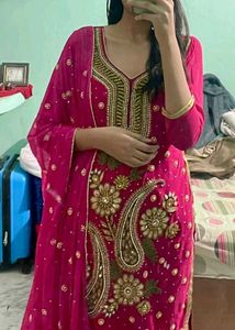 Rani Pink Suit With Dupatta And Legging