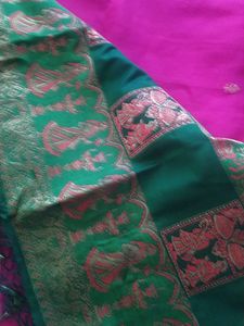 Dark Pink Saree With Green Border
