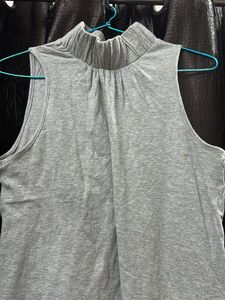 Gray High Neck Sleeveless Top