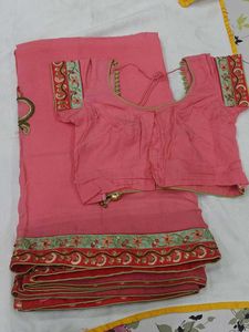 Elegant Pink Embroidered Saree with Blouse
