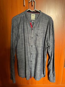 Blue Chambray Mandarin Collar Shirt