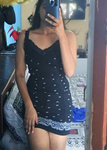Black Lace Trim Slip Dress