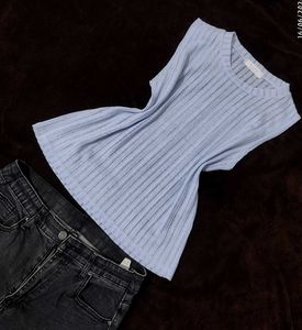 Cute Blue Ribbed Sleeveless Top