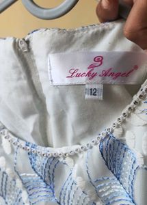 Beautiful White &amp; Blue Embroidered Gown