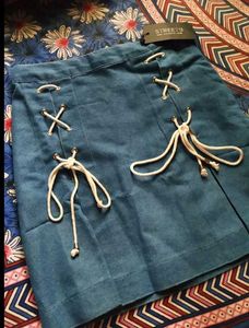 Blue Denim Lace-Up Mini Skirt