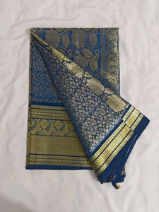 Blue Silk Saree with Gold Weave